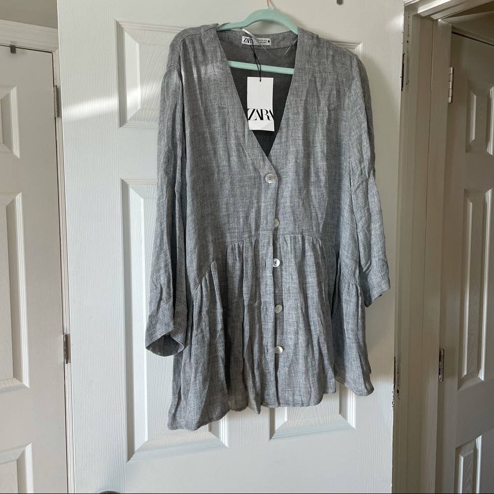 ZARA Grey button down vneck tunic